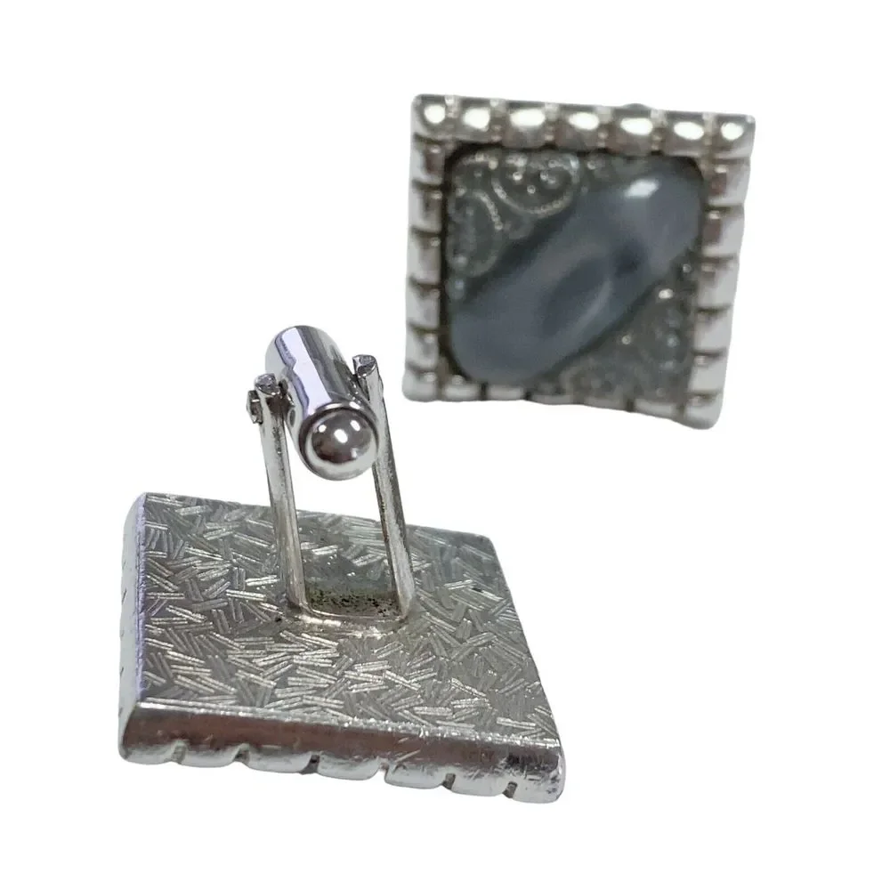 Vintage MCM Signed Anson MARBLED Lucite Filigree Cufflinks Cuff Link Estate Find